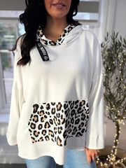 White Leopard Trim Hoodie Joan