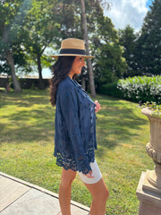 Navy Textured Lace Hem Shirt Dina