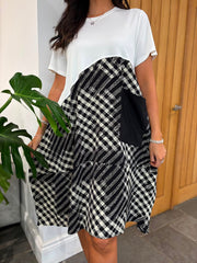 White Half Checked Pocket Dress Amelia