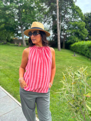 Coral Striped Sleeveless Top Tiana