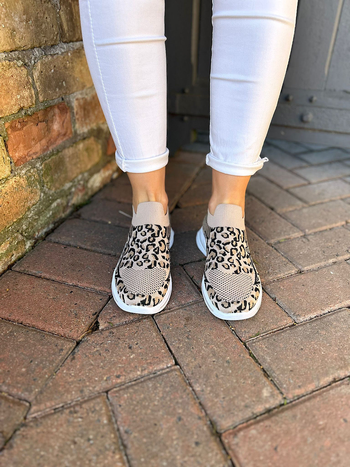 Natural Leopard Slip On Trainers