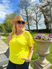 Yellow Net Sleeve Applique Tee Gemma