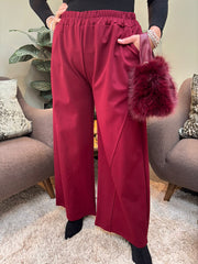 Wine Twisted Seam Wide Leg Trousers