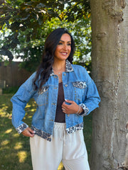 Leopard Trim Denim Jacket Mandy