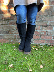 Black Faux Suede Knee High Boots