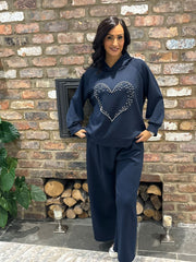 Navy Embellished Heart Tracksuit Cassie