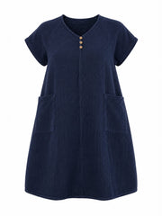 Navy Bubble Cotton Pocket Dress Kia