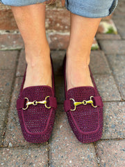 Wine Diamante Chain Loafer