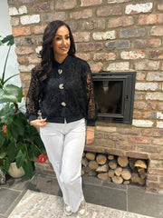 Black Crochet Lace Bomber Jacket Letitia