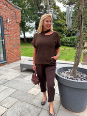 Chocolate Asymmetric Off Shoulder Knit Cora