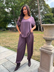 Grape Shimmer Cuffed Trousers Aubrey