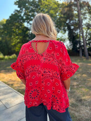 Red Bubble Cotton Paisley Top Kimberly