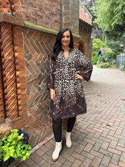 Chocolate Leopard Floral Trim Dress Eden