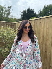 Green Patterned Tie Front Skirt Set Rosa