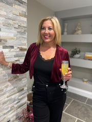 Wine Cropped Velour Jacket