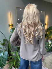 Mocha Ruffle Blouse Cynthia