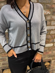 Grey Contrast Trim Shimmer Cardi Ophelia
