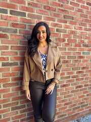 Camel Double-Breasted Short Coat