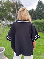 Black Stripe Detail Button Top Leona