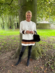 Winter White Striped Trim Knit Ophelia