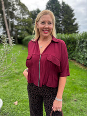 Wine Ruched Waist Jacket Misty