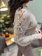 Mocha Lace Up Sleeve Knit Aubrey