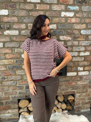 Wine Asymmetric Striped Knit Cora