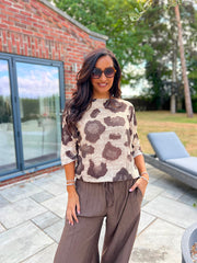 Chocolate Abstract Leopard Knit Top Dawn