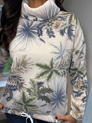 Stone Leaf Print Roll Neck Sweatshirt Kim
