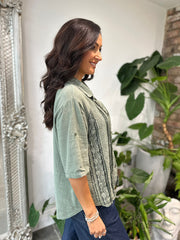 Khaki Lace Detail Blouse Hattie