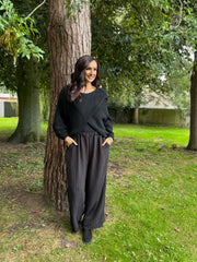 Black Pinstripe Pull on Trousers Tanya