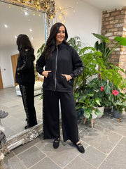 Black Sequin Velour Trim Joggers Trixie