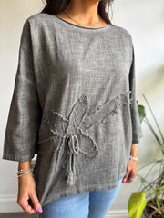 Charcoal Distressed Floral Top Danica