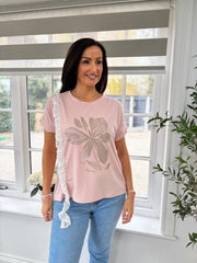 Pink Diamante Floral Lace Trim Tee Aria