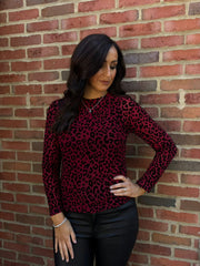 Wine Leopard Mesh Top Helen