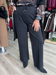 Black Drawstring Seam Front Trousers