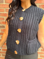 Black Chunky Knit Waistcoat Clara