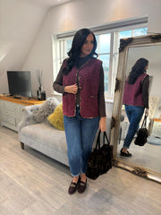 Wine Leopard Trim Waistcoat Rhea