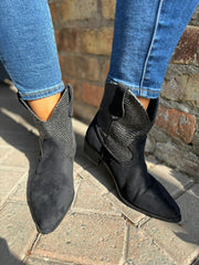Black Weaved Panel Western Boots