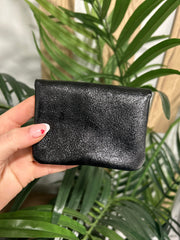 Black Leather Button Purse