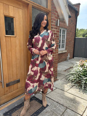 Wine Watercolour Shimmer Dress Freya