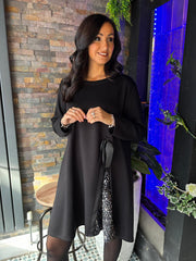 Black Sequin Panel Sweatshirt Dress Olive