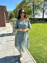 Khaki Broderie Bardot Dress Orla