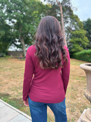 Wine Ribbed Flute Neck Top Charlotte