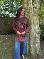 Chocolate Leopard Star Sweat Top Clarice