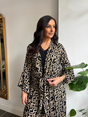 Black Geometric Tie Front Trouser Set Peyton