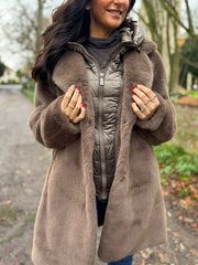 Mocha Luxury Faux Fur Hooded Coat Aspen