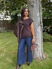 Chocolate Fringed Knit Vest Amara