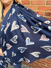 Navy Graphic Heart Scarf