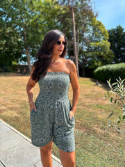 Khaki Bubble Cotton Paisley Playsuit
